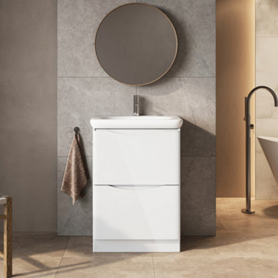 Plum&clay Eden Gloss White Floorstanding Vanity Unit With Round Resin Basin (W)640mm from B&Q