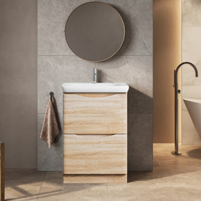 Plum&clay Eden Light Oak Floorstanding Vanity Unit With Resin Basin (W)640mm from B&Q