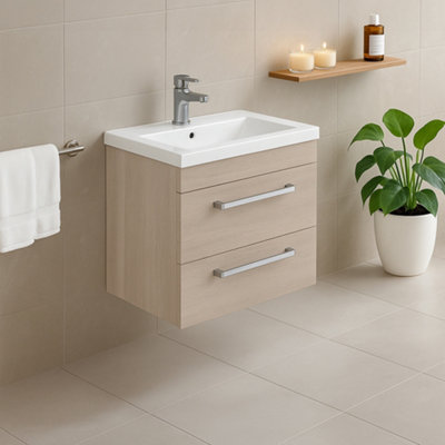 Plum&clay Novela Light Wood Wall Hung Vanity Unit With Ceramic Basin (W)515mm from B&Q