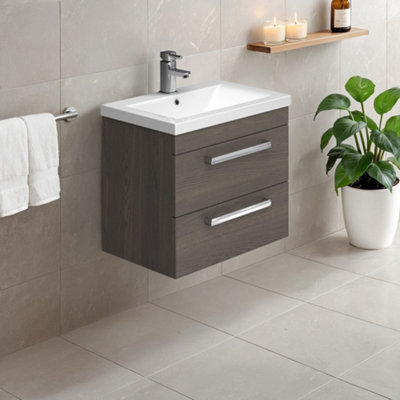 Plum&clay Novela Dark Wood Wall Hung Vanity Unit With Ceramic Basin (W)600mm from B&Q