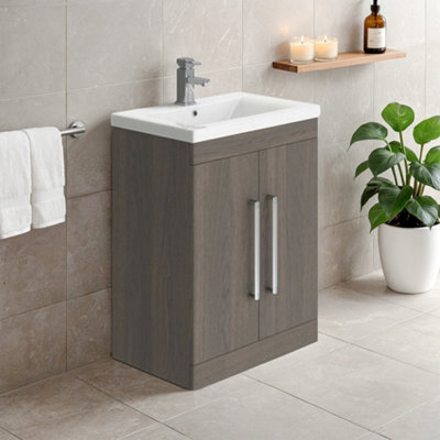 Plum&clay Novela Dark Wood Floor Standing Vanity Unit With Ceramic Basin (W)600mm from B&Q