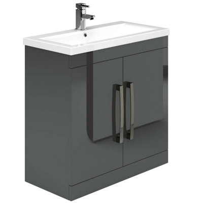 Plum&clay Novela Anthracite Grey Floor Standing Vanity Unit With Ceramic Basin (W)800mm from B&Q