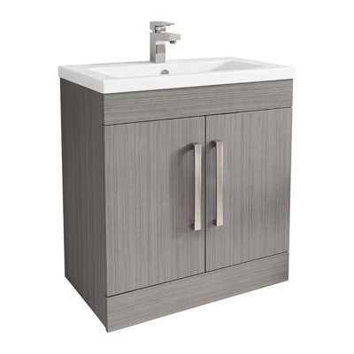 Plum&clay Novela Grey Wood Floor Standing Vanity Unit With Ceramic Basin (W)600mm from B&Q