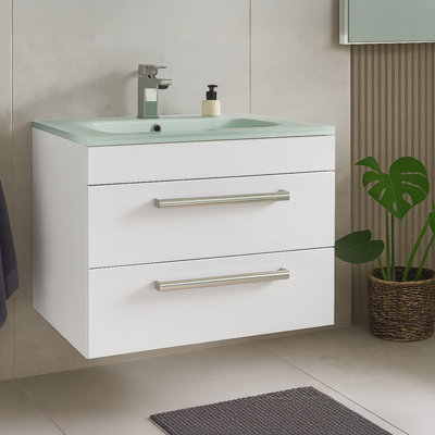 Plum&clay Novela Gloss White Wall Hung Vanity Unit With Crystal Basin (W)800mm from B&Q