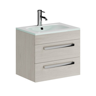 Plum&clay Novela Light Wood Wall Hung Vanity Unit With Glass Basin (W)600mm from B&Q
