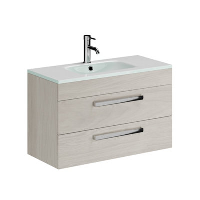 Plum&clay Novela Light Wood Wall Hung Vanity Unit With Glass Basin (W)800mm from B&Q