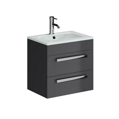 Plum&clay Novela Anthracite Grey Wall Hung Vanity Unit With Glass Basin (W)515mm from B&Q