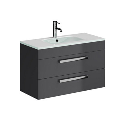 Plum&clay Novela Anthracite Grey Wall Hung Vanity Unit With Glass Basin (W)800mm from B&Q