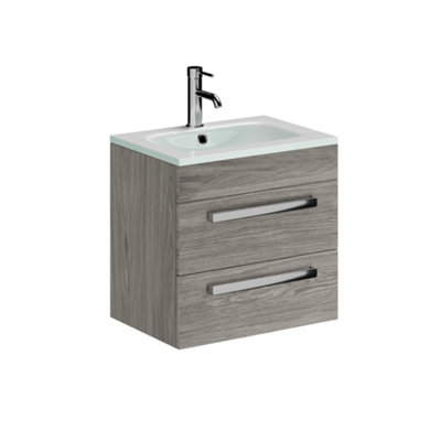 Plum&clay Novela Grey Wood Wall Hung Vanity Unit With Glass Basin (W)515mm from B&Q