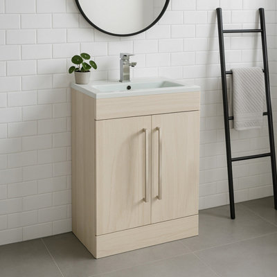 Plum&clay Novela Light Wood Floor Standing Vanity Unit With Glass Basin (W)515mm from B&Q
