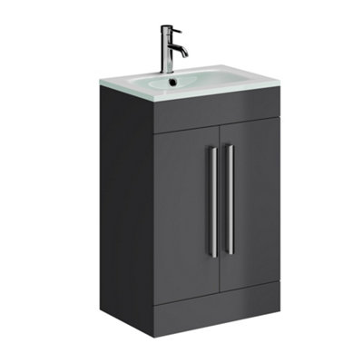 Plum&clay Novela Anthracite Grey Floor Standing Vanity Unit With Glass Basin (W)515mm