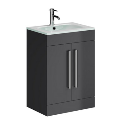 Plum&clay Novela Anthracite Grey Floor Standing Vanity Unit With Glass Basin (W)600mm from B&Q