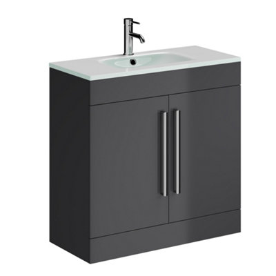 Plum&clay Novela Anthracite Grey Floor Standing Vanity Unit With Glass Basin (W)800mm from B&Q