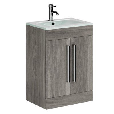 Plum&clay Novela Grey Wood Floor Standing Vanity Unit With Glass Basin (W)600mm from B&Q