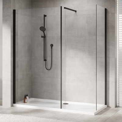 Plum&clay Riven Black Walk In Shower Enclosure With Tray (L)1600mm (W)800mm from B&Q