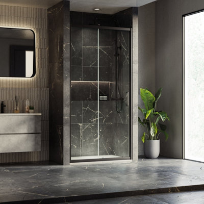 Plum&clay Flora Black Sliding Shower Door (W)1300mm from B&Q