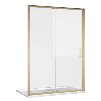 Plum&clay Flora Brushed Gold Sliding Shower Door (W)1400mm from B&Q