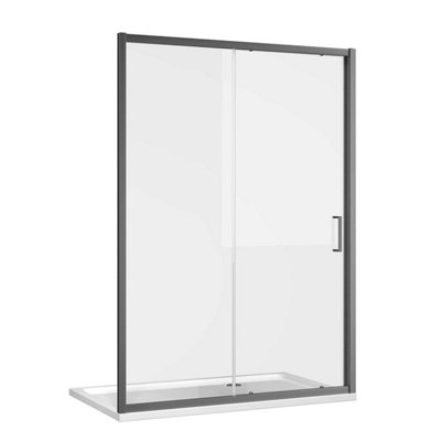 Plum&clay Flora Gun Grey Sliding Shower Door (W)1400mm from B&Q