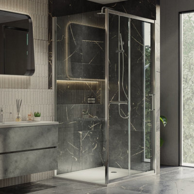 Plum&clay Flora Chrome Shower Enclosure Side Panel (W)700mm from B&Q