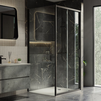 Plum&clay Flora Black Shower Enclosure Side Panel (W)800mm from B&Q