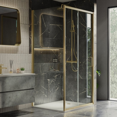Plum&clay Flora Brushed Gold Shower Enclosure Side Panel (W)800mm from B&Q