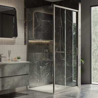 Plum&clay Flora Gun Grey Shower Enclosure Side Panel (W)900mm from B&Q