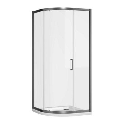 Plum&clay Flora Gun Grey Single Sliding Door Offset Quadrant Enclosure (W)900mm (D)900mm from B&Q