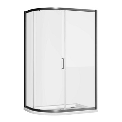 Plum&clay Flora Gun Grey Single Sliding Door Offset Quadrant Enclosure (W)1200mm (D)800mm from B&Q