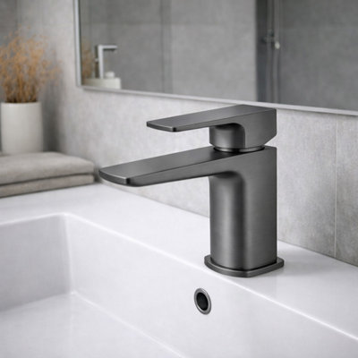 Plum&clay Zoia Gun Grey Basin Mono Mixer Tap With Click Clack Waste from B&Q