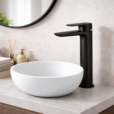 Plum&clay Zoia Black Tall Basin Mono Mixer Tap from B&Q