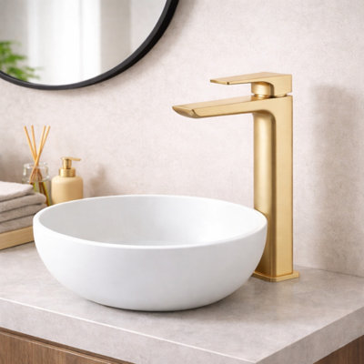 Plum&clay Zoia Gold Tall Basin Mono Mixer Tap from B&Q