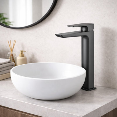 Plum&clay Zoia Gun Grey Tall Basin Mono Mixer Tap from B&Q
