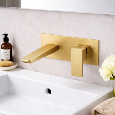 Plum&clay Zoia Gold Wall Mounted Mixer Basin Tap from B&Q
