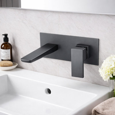 Plum&clay Zoia Gun Grey Wall Mounted Mixer Basin Tap from B&Q