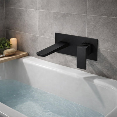Plum&clay Zoia Black Wall Mounted Mixer Bath Tap from B&Q