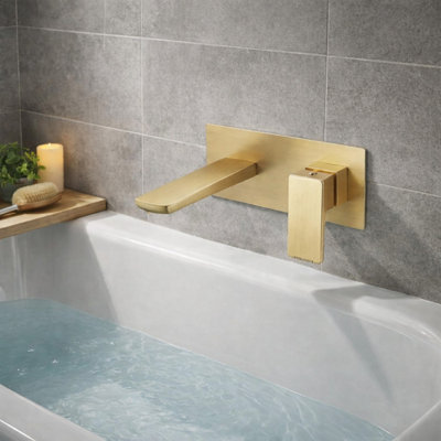 Plum&clay Zoia Gold Wall Mounted Mixer Bath Tap from B&Q