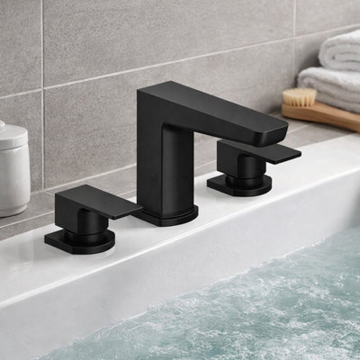 Plum&clay Zoia Black Deck Mounted 3 Hole Bath Filler from B&Q