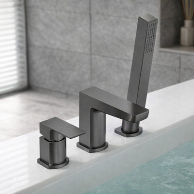 Plum&clay Zoia Gun Grey Deck Mounted 3 Hole Bath Shower Mixer from B&Q