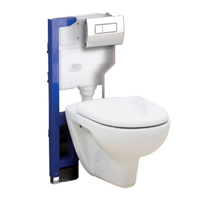 Plum&clay 820mm Mounting Frame & Concealed Cistern For Wall Hung Toilets With Chrome Flush Plate from B&Q