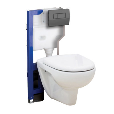 Plum&clay 820mm Mounting Frame & Concealed Cistern For Wall Hung Toilets With Gun Grey Flush Plate from B&Q