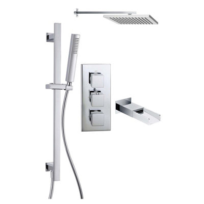 Plum&clay Venus Triple Outlet Concealed Valve With Square Shower HeadSlide Rail Kit & Bath Spout from B&Q