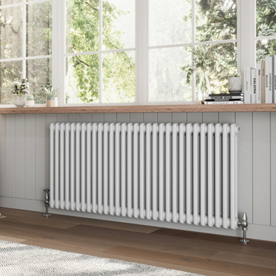 B&Q -  Braxton White Double Horizontal Column Radiator (H)600mm (W)1370