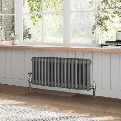 B&Q -  Braxton Grey Double Horizontal Column Radiator (H)300mm (W)785