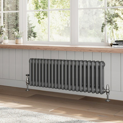 B&Q -  Braxton Grey Double Horizontal Column Radiator (H)300mm (W)1010