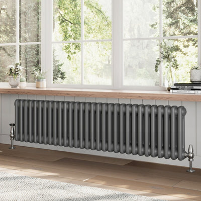 B&Q -  Braxton Grey Double Horizontal Column Radiator (H)300mm (W)1370