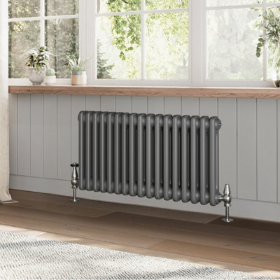 B&Q -  Braxton Grey Double Horizontal Column Radiator (H)400mm (W)785