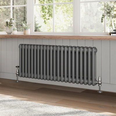B&Q -  Braxton Grey Double Horizontal Column Radiator (H)400mm (W)1010