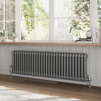 B&Q -  Braxton Grey Double Horizontal Column Radiator (H)400mm (W)1370