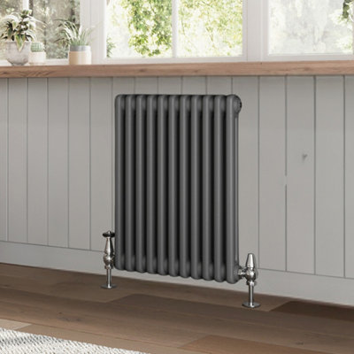 B&Q -  Braxton Grey Double Horizontal Column Radiator (H)600mm (W)605