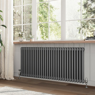 B&Q -  Braxton Grey Double Horizontal Column Radiator (H)600mm (W)1370